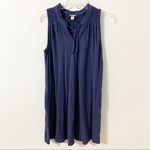 Merona Cotton Blend Jersey Knit Dress Smocking at Shoulders Self Tie at Neck 💙